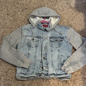 Denim and Gray Hooded Jacket